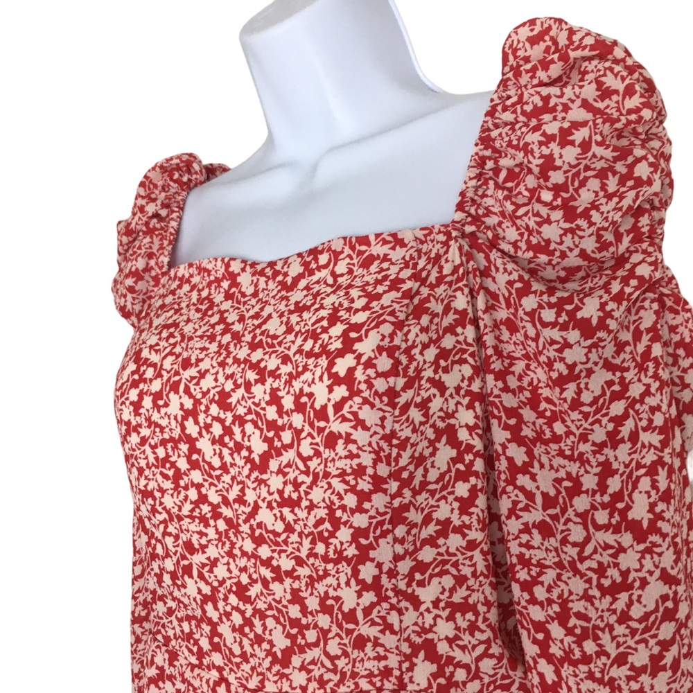 Leith Puff Sleeve Long Sleeve Floral Mini Dress Red M - Picture 6 of 16